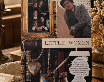 Little Women Postcard Greeting Card | 5 Vintage Stickers, Cozy Decor Art (4x6 Inch)