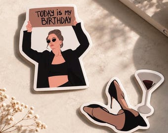 Today Is My Birthday, Birthday Girl Stickers Chic Minimalist Wine & Soft Luxury (2PCS)