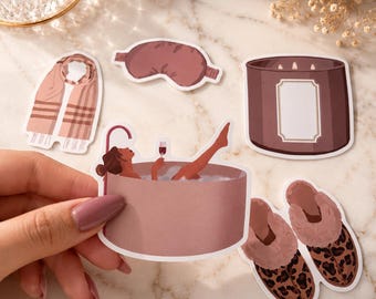 Evening Routine Stickers, Self love, Manifestion Abundance, Soft Luxury (5PCS)