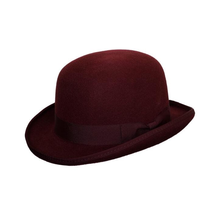 Bowler Hat, Hard Authentic English 100% Wool Handmade Bowler Hat, Formal Round Crown Derby Hat with Curved Brim, Formal Derby Hat with