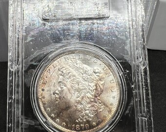 1879 S Morgan Silver Dollar Coin CLCC MS63 Certified neat toning toner in 1776-2026 Patriot Holder