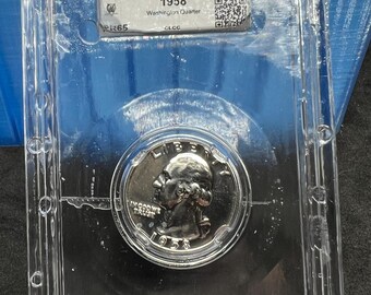 1958 P 25c Washington Silver Quarter Proof Coin CLCC PR65 QR code defect