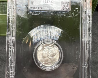 1937 D Mercury Silver Dime Coin MS65 FB Full bands Certified CLCC