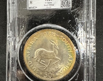 1963 South Africa Silver 50c Fifty Cents Coin MS63+ CLCC Certified Nice Toning Toner BU