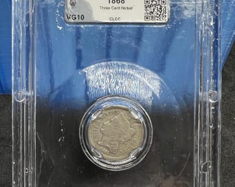 1868 3c US Three Cent Nickel Coin CLCC VG10 Very Good circulated certified #001