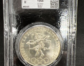 1968 Mexico 25 Pesos Dancing Chief Silver Coin CLCC MS65 Gem BU Cert #1