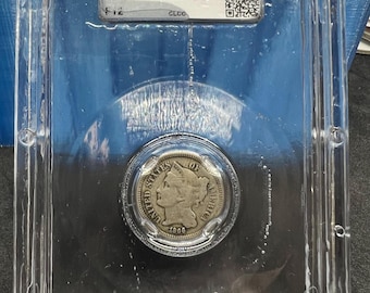 1866 3c US Three Cent Nickel Coin CLCC F12 Fine circulated certified