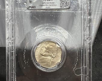 1944 P 5c Major Clipped Planchet Error Jefferson Silver World War 2 Nickel Coin MS63 CLCC Certified