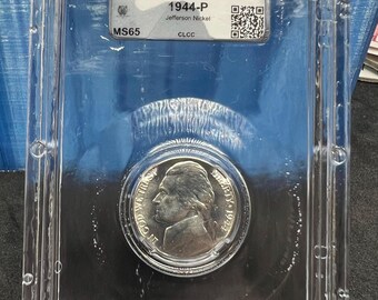 1944 P 5c Jefferson Silver World War 2 Nickel CLCC MS65 Gem BU Certified