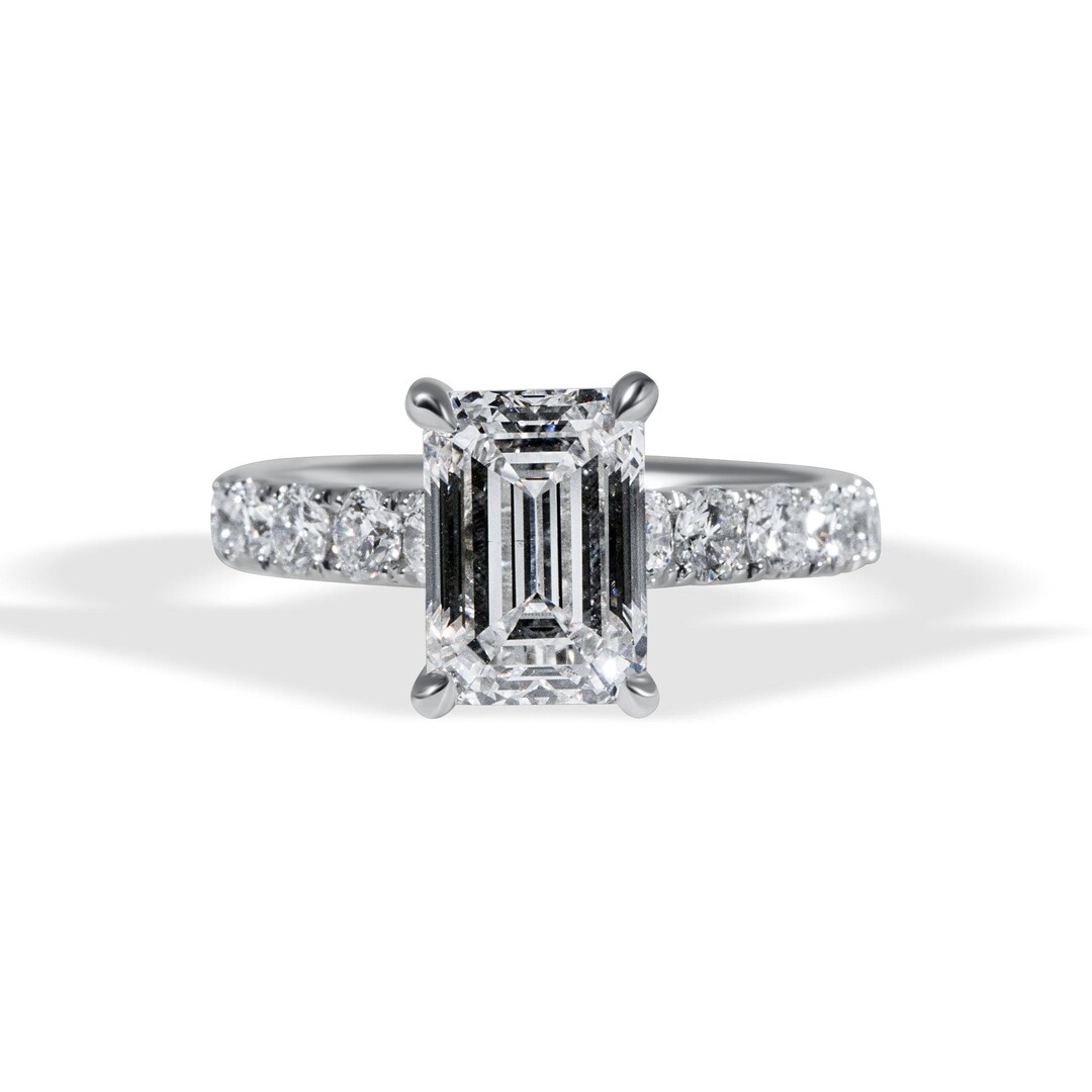 EMERALD CUT LAB Grown Diamond Engagement Ring With Pave Setting 3.07ctw ...