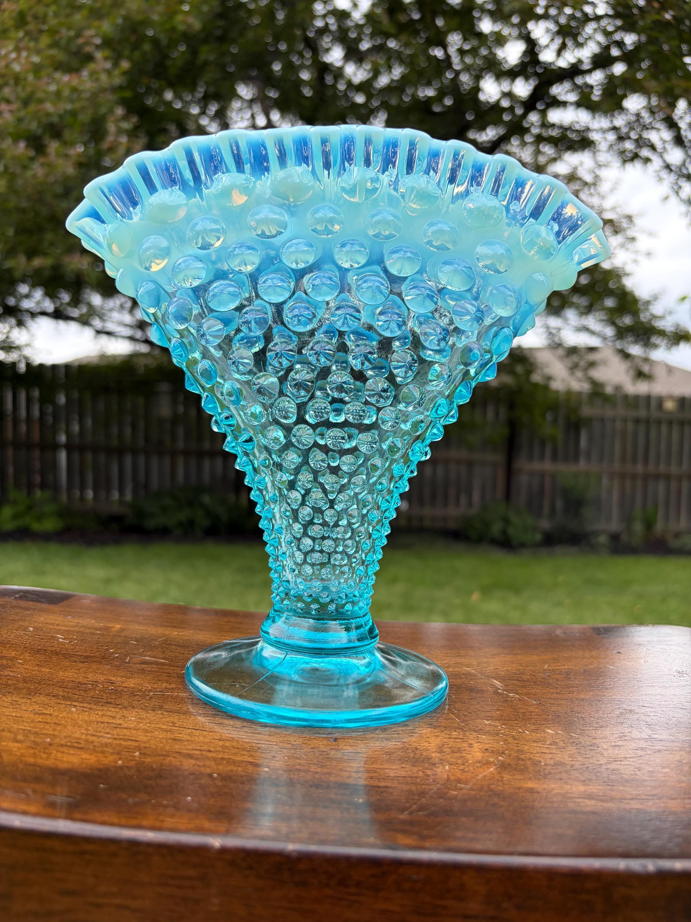 Fenton Blue Opalescent Vase - Etsy
