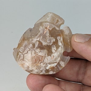 Cherry Blossom Flower Agate Blooms Carved Fish Carving Stabilizing Nourishing Comforting Joy Wonder Beige WHOG22i19