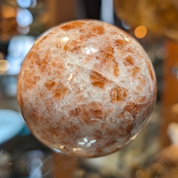 Sunstone Sphere  Sparkling Polished Natural Orange Labradorite Feldspar Gemstone Crystal Mineral Ball Smudged and Reiki Infused WHO24a248