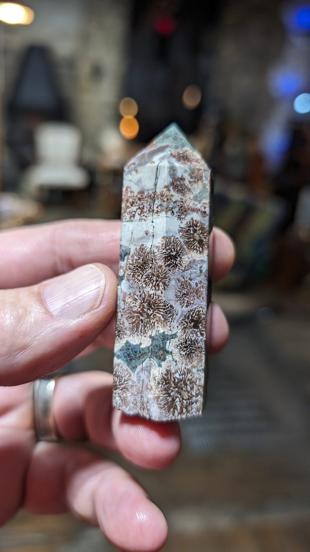 Rhyolite in Jasper Green Flower Stone Crystal Tower Point Powerful ...