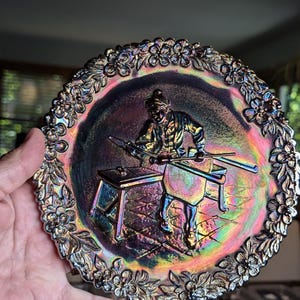 Vintage Fenton Carnival Glass Plate 1970 Annual Plate No. 1 Amethyst Craftsman