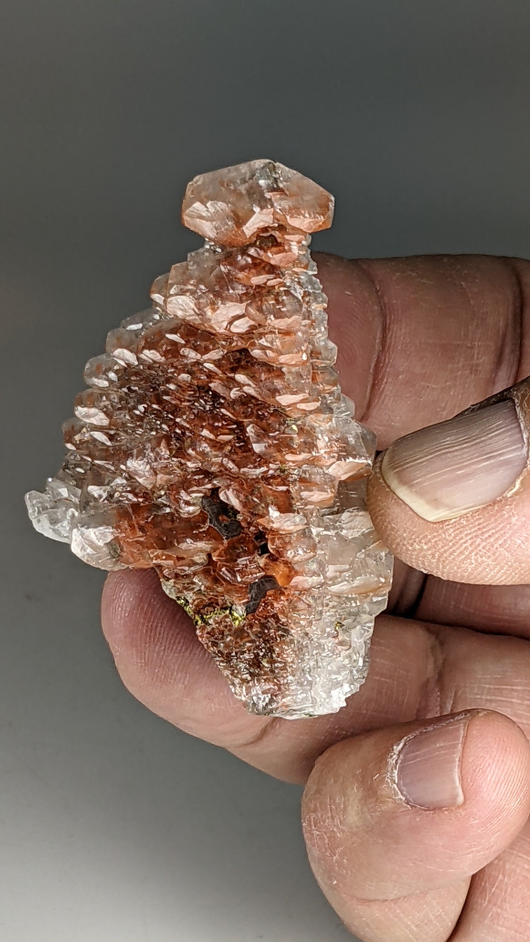 Red Calcite Pagoda Dog Toothed Step Pyrite Crystal Stone Specimen Natural Raw Energizing Grounding Protection WHOG22L51
