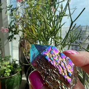 Titanium Rainbow Flame Aura Mystic Aurora Quartz Point Master Healer WHOS22n50