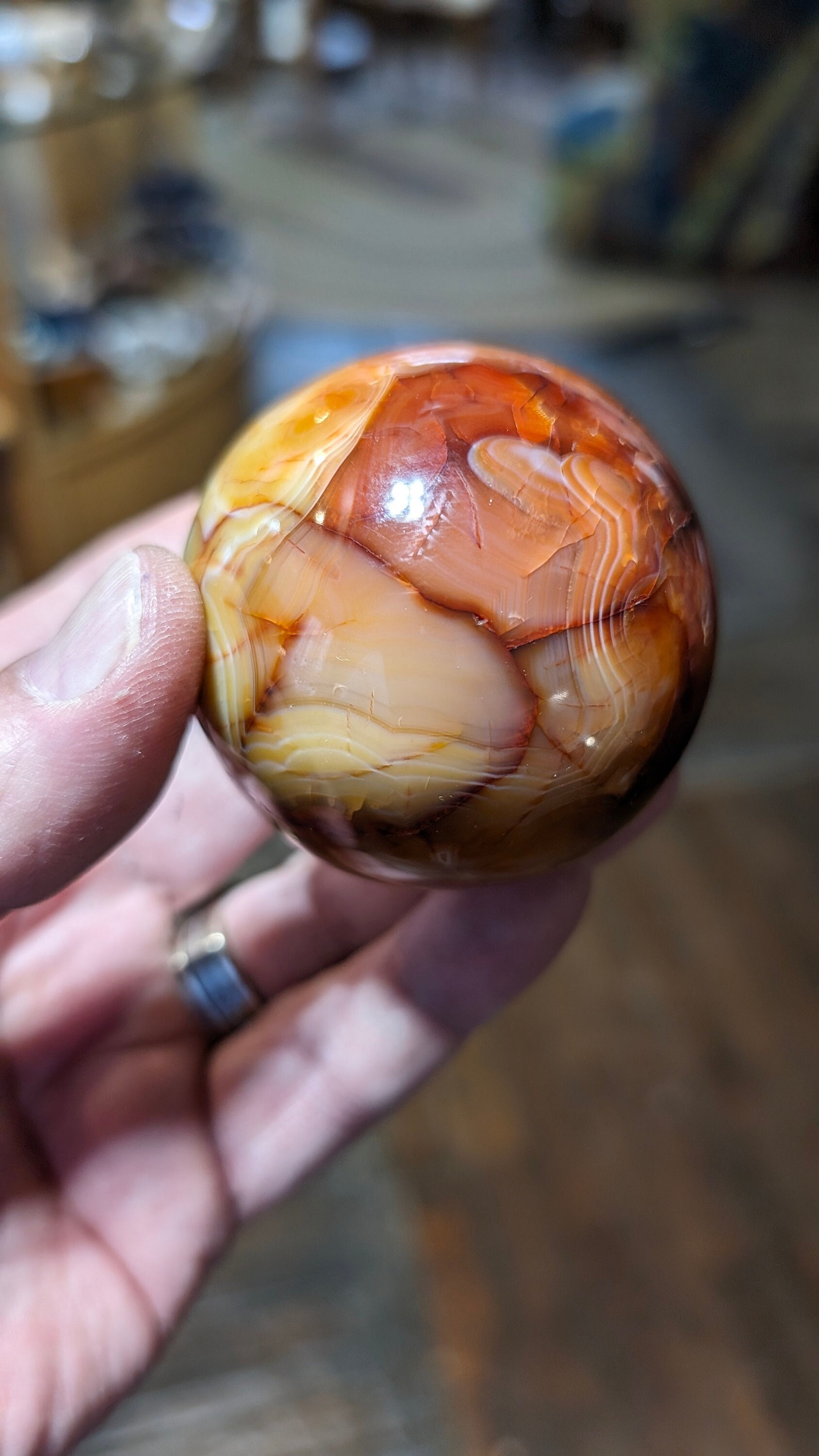 Deep Orange Carnelian Sphere, Glassy Translucent Crystal (59mm