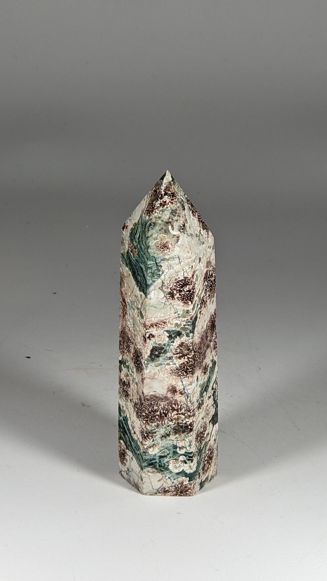 Rhyolite in Jasper Green Flower Stone Crystal Tower Point Powerful ...