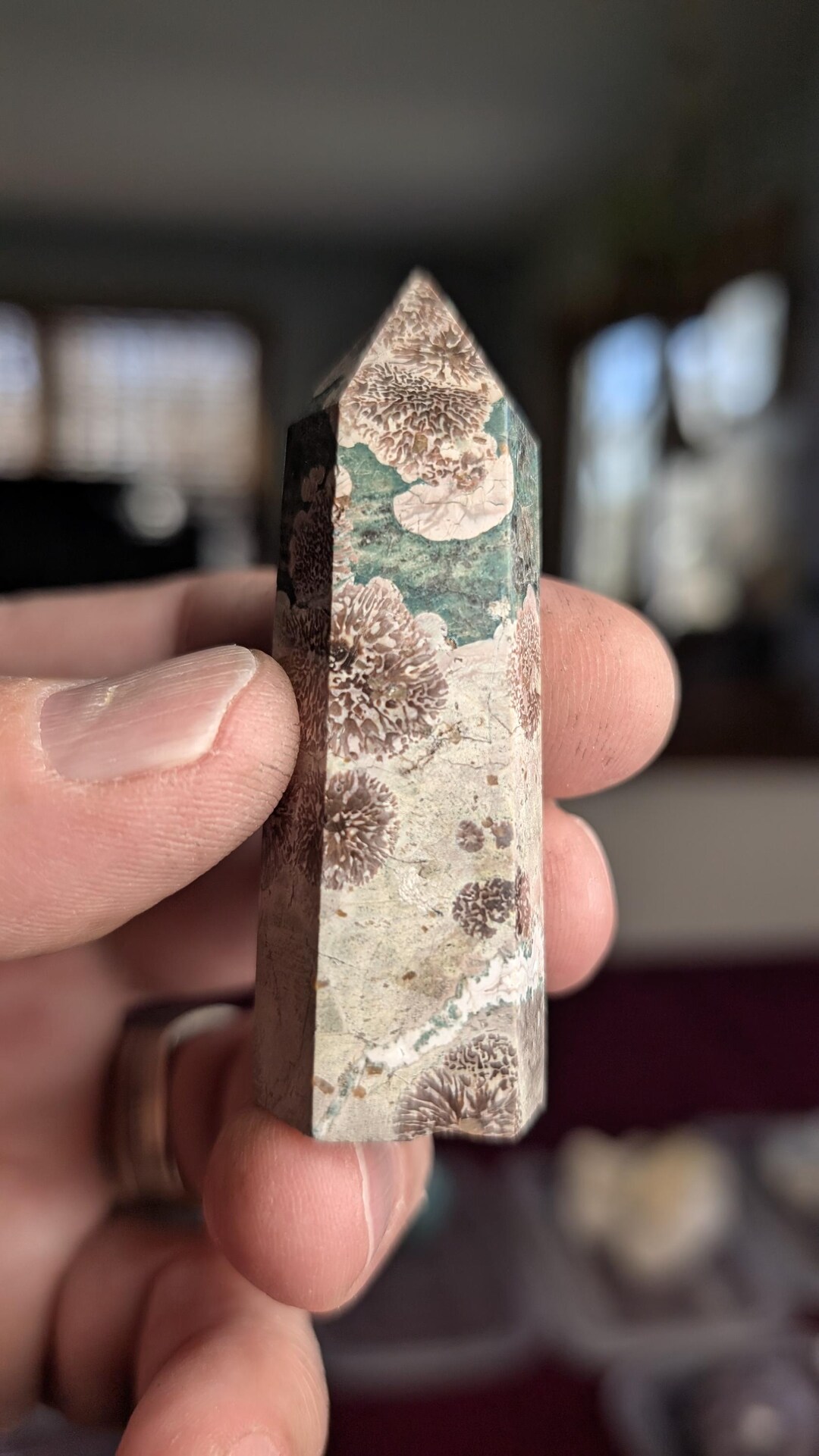 Rhyolite in Jasper Green Flower Stone Crystal Tower Point Powerful ...