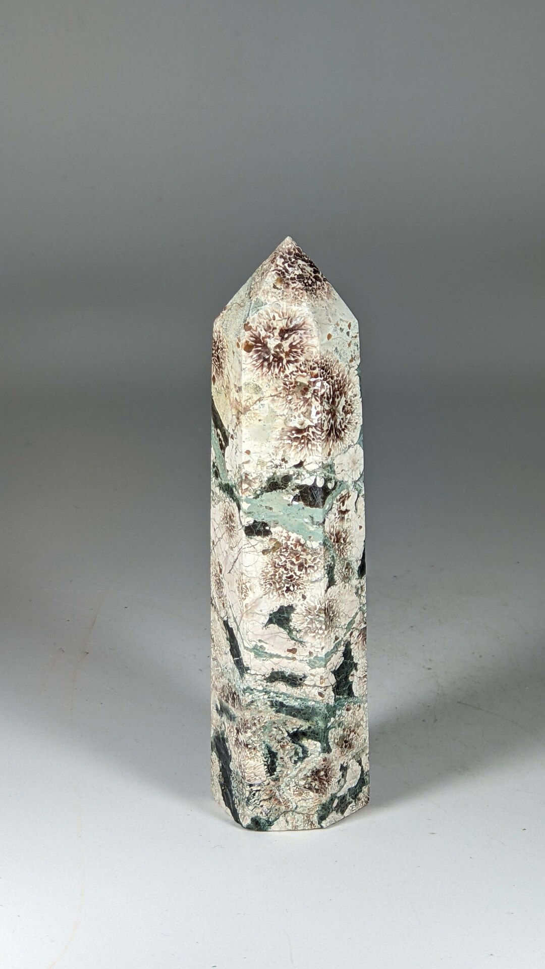 Rhyolite in Jasper Green Flower Stone Crystal Tower Point Powerful ...
