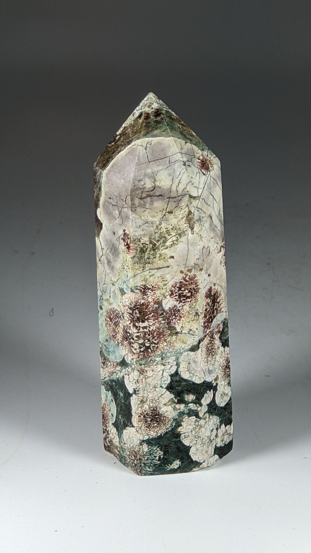 Rhyolite in Jasper Green Flower Stone Crystal Tower Point Powerful ...