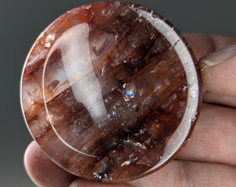 Fire Quartz Thick Rainbow Sparkle Stone Bowl Disk Tumble Hematoid Specularite Ferruginous Quartz WHOG22V21