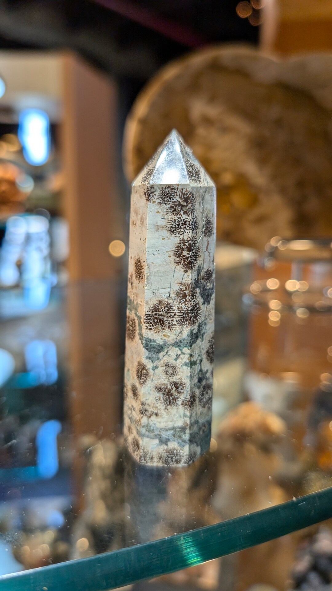 Rhyolite in Jasper Green Flower Stone Crystal Tower Point Powerful ...
