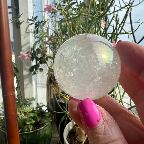 Angel Aura Crystal Quartz Sphere Opal Aura Rutilated Crystal Ball ~ Fairy Stone WHO22n17