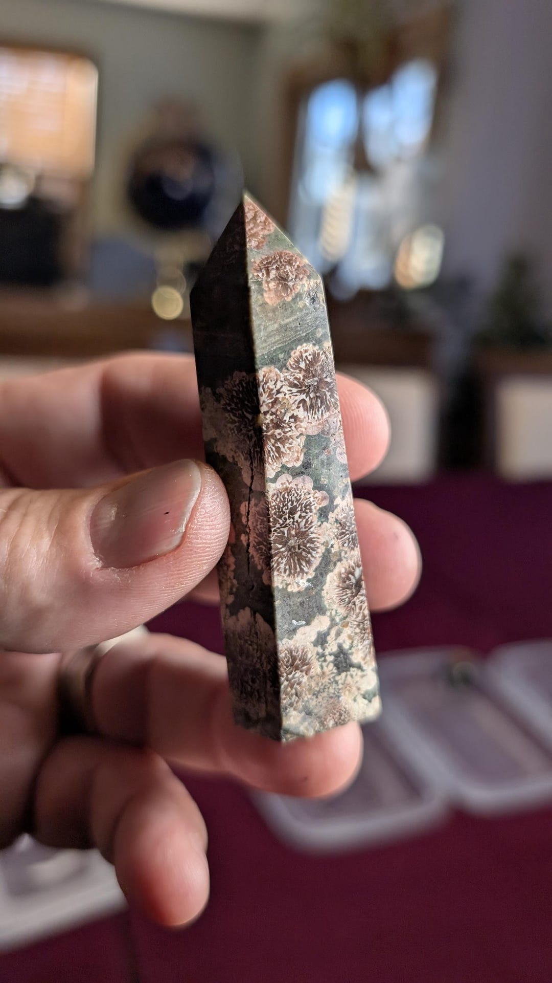 Rhyolite in Jasper Green Flower Stone Crystal Tower Point Powerful ...