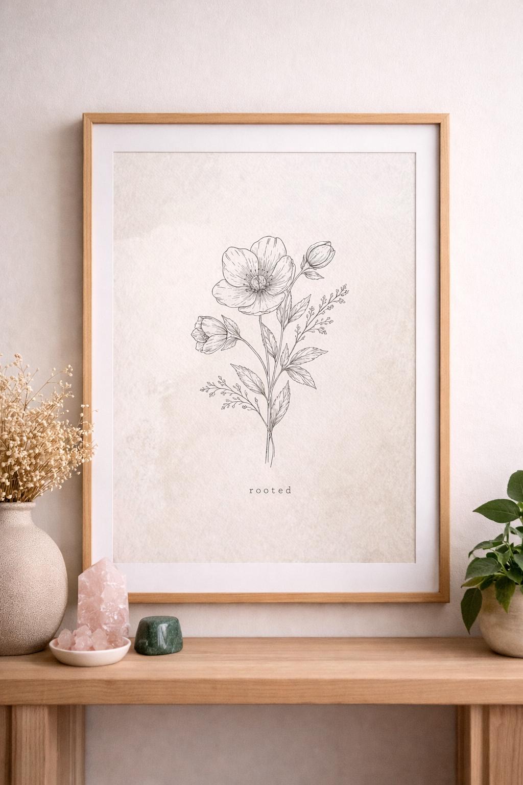 Rooted Minimal Botanical Line Art Print Neutral Floral Wall Grounded ...