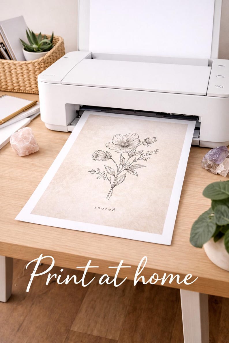 Rooted Minimal Botanical Line Art Print Neutral Floral Wall Grounded ...