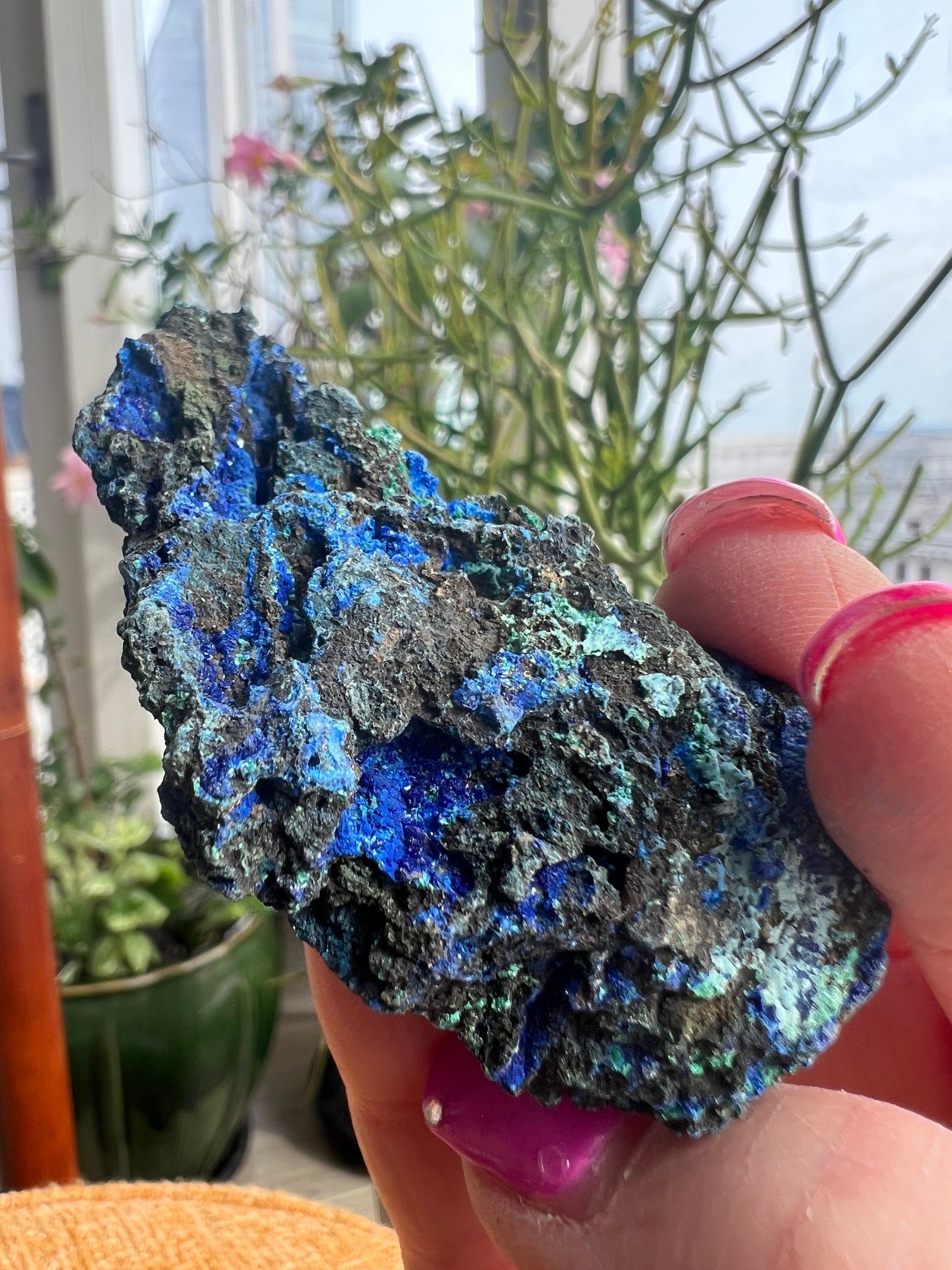 Blue Azurite Slab Stone Point Tower Healing Blue Green Happiness