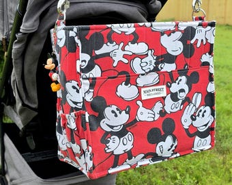 Large Park Bag, Mickey Print, Stroller Straps, Adjustable Strap, Upcycled Vintage