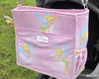 Large Park Bag, Tinkerbell Print, Stroller Straps, Adjustable Strap, Upcycled Vintage
