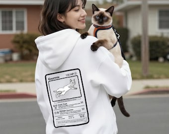 Custom Cat Portrait Hoodie (Unisex), Personalized Pet Trading Card Sweatshirt, Funny Anime Style Gift