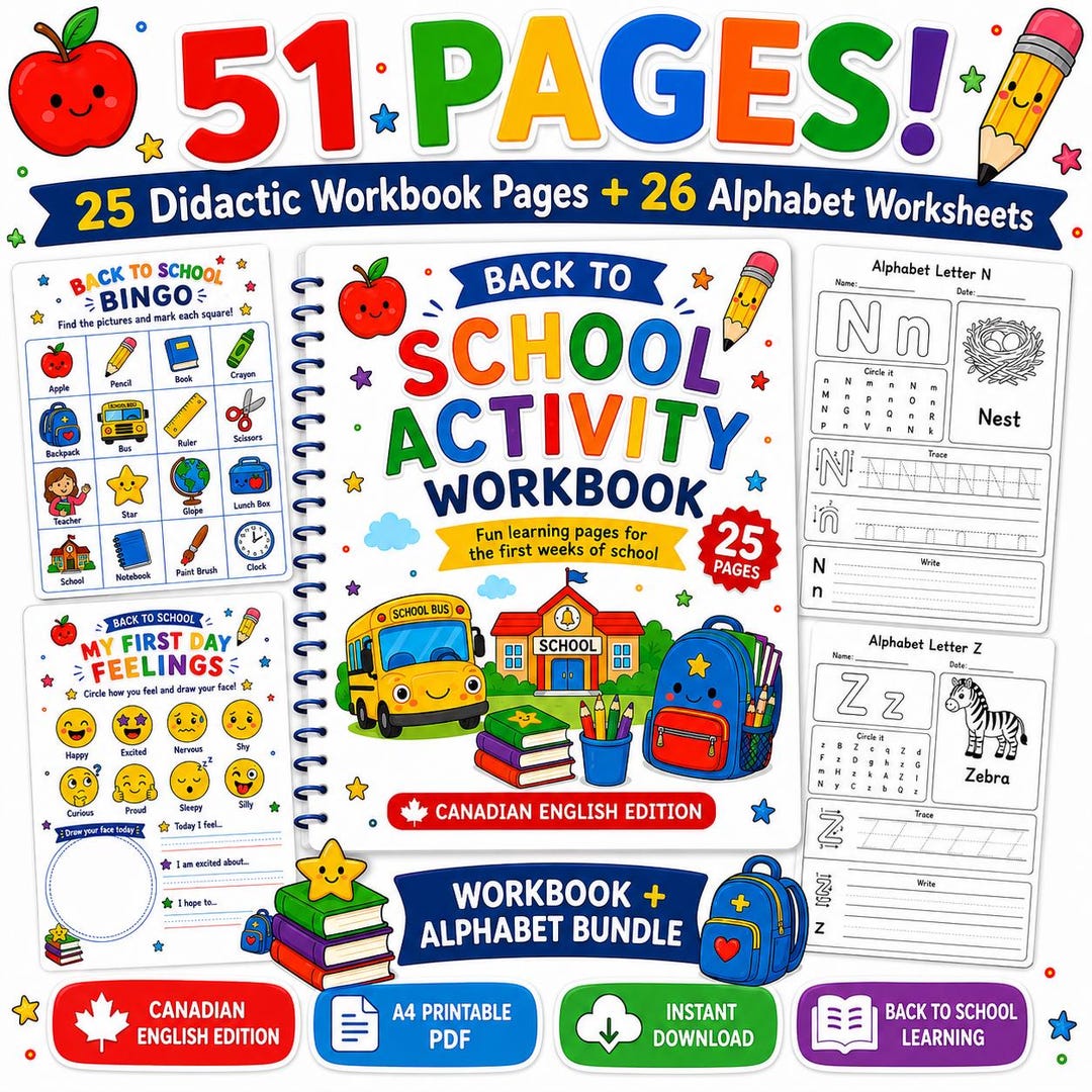 Back to School Activity Workbook, 51 Pages, Alphabet Tracing ...
