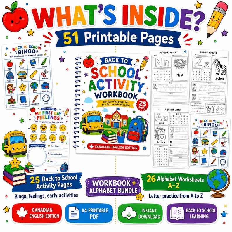 Back to School Activity Workbook, 51 Pages, Alphabet Tracing ...