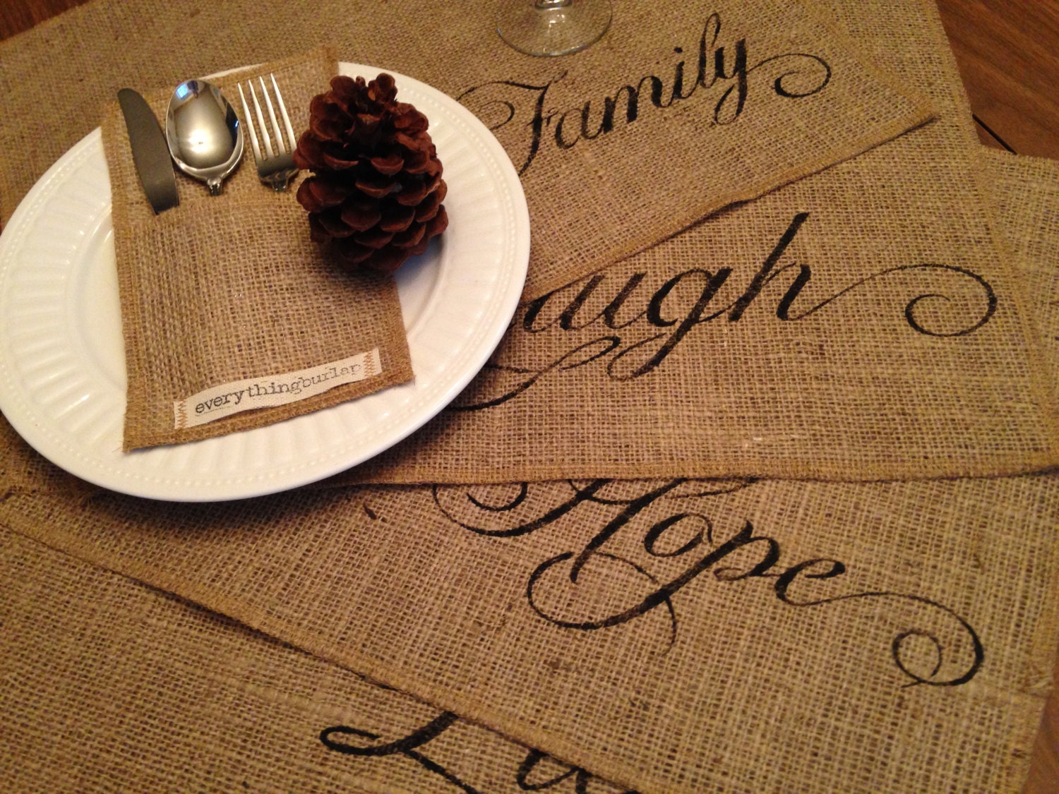Set of 6 Burlap Placemats With Words Theme Etsy
