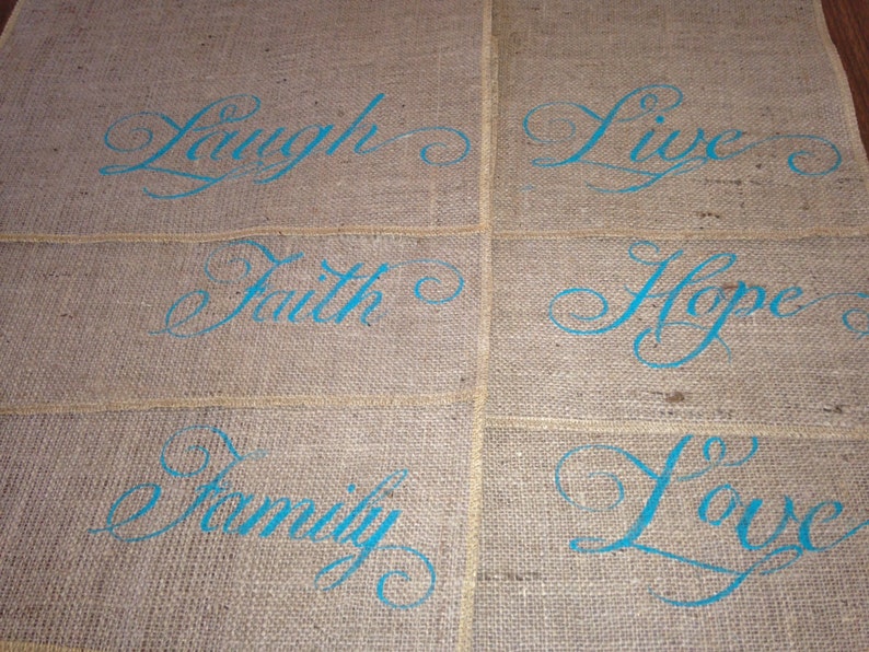 Set of 6 Burlap Placemats With Words Theme Etsy