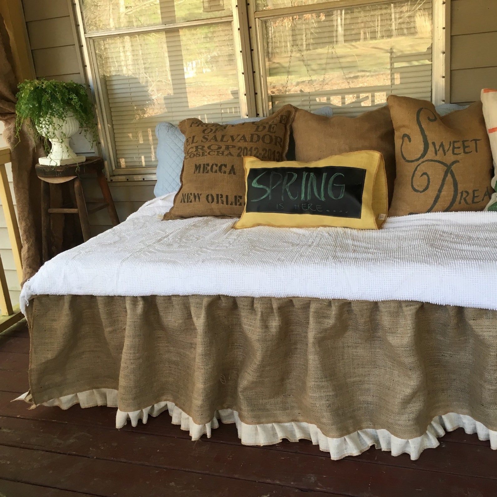 New Burlap day bed skirt with white ruffle Etsy