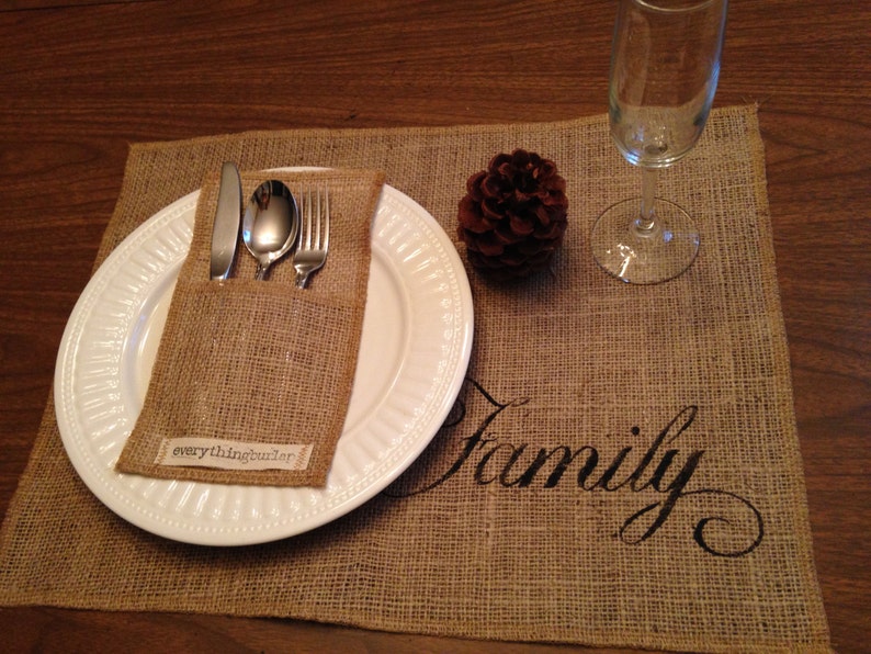Set of 6 Burlap Placemats With Words Theme Etsy