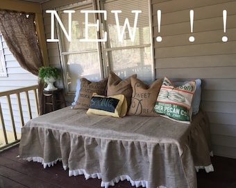 New Burlap day bed skirt with white ruffle