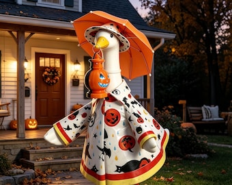 Halloween Goose Porch Decor, Spooky Season Goose Statue, Cute Fall Front Porch Ornament, Whimsical Yard Art Gift