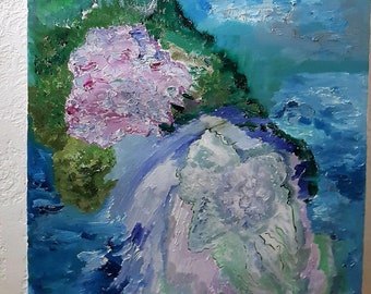 Flower Island, Greek Island Oil, Abstract Impressionism, Original Oil on Canvas, 23,33 in, Dream Art, Home Decor, Kathleen Leasure