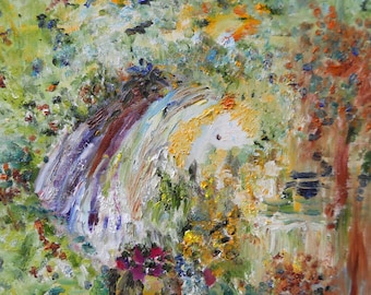 Herbst im Garten, Garten malerei, Herbst Garten Öl, 20,20, Gartenfrau, Oktober Ernte, Herbst Garten, Äpfel Pflaumen, Kathleen Leasure