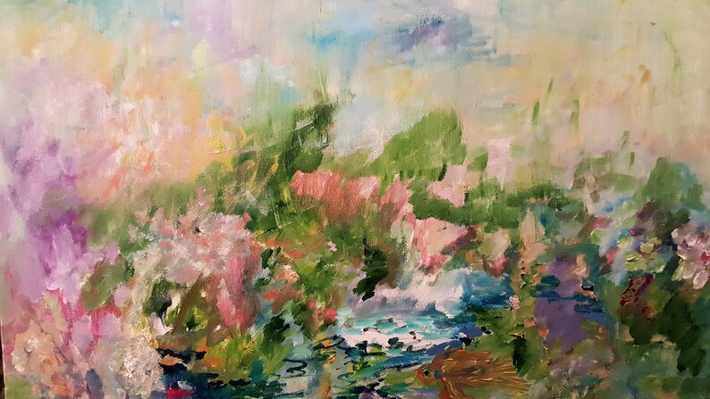 23 Kitchen Art Harmony Oil 33 Kathleen Leasure Goldfish Swimming Floating in Flowers and Leaves Life of a Goldfish