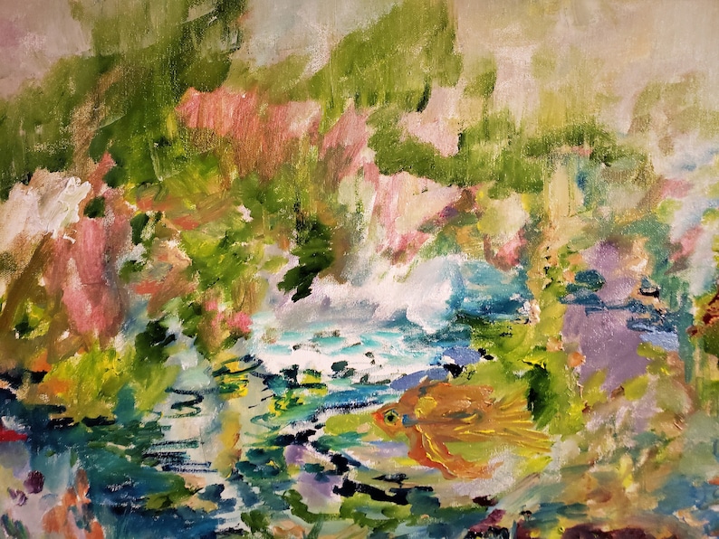 23 Kitchen Art Harmony Oil 33 Kathleen Leasure Goldfish Swimming Floating in Flowers and Leaves Life of a Goldfish