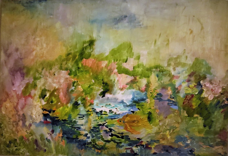 23 Kitchen Art Harmony Oil 33 Kathleen Leasure Goldfish Swimming Floating in Flowers and Leaves Life of a Goldfish