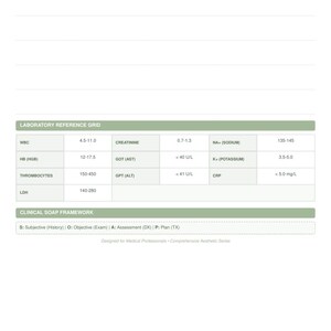 Peut inclure: Un journal de rotation clinique avec des sections pour les tours de patients, le diagnostic, les signes vitaux et les interventions. Comprend une grille de référence de laboratoire avec des valeurs pour les globules blancs, HB, créatinine, sodium et potassium.